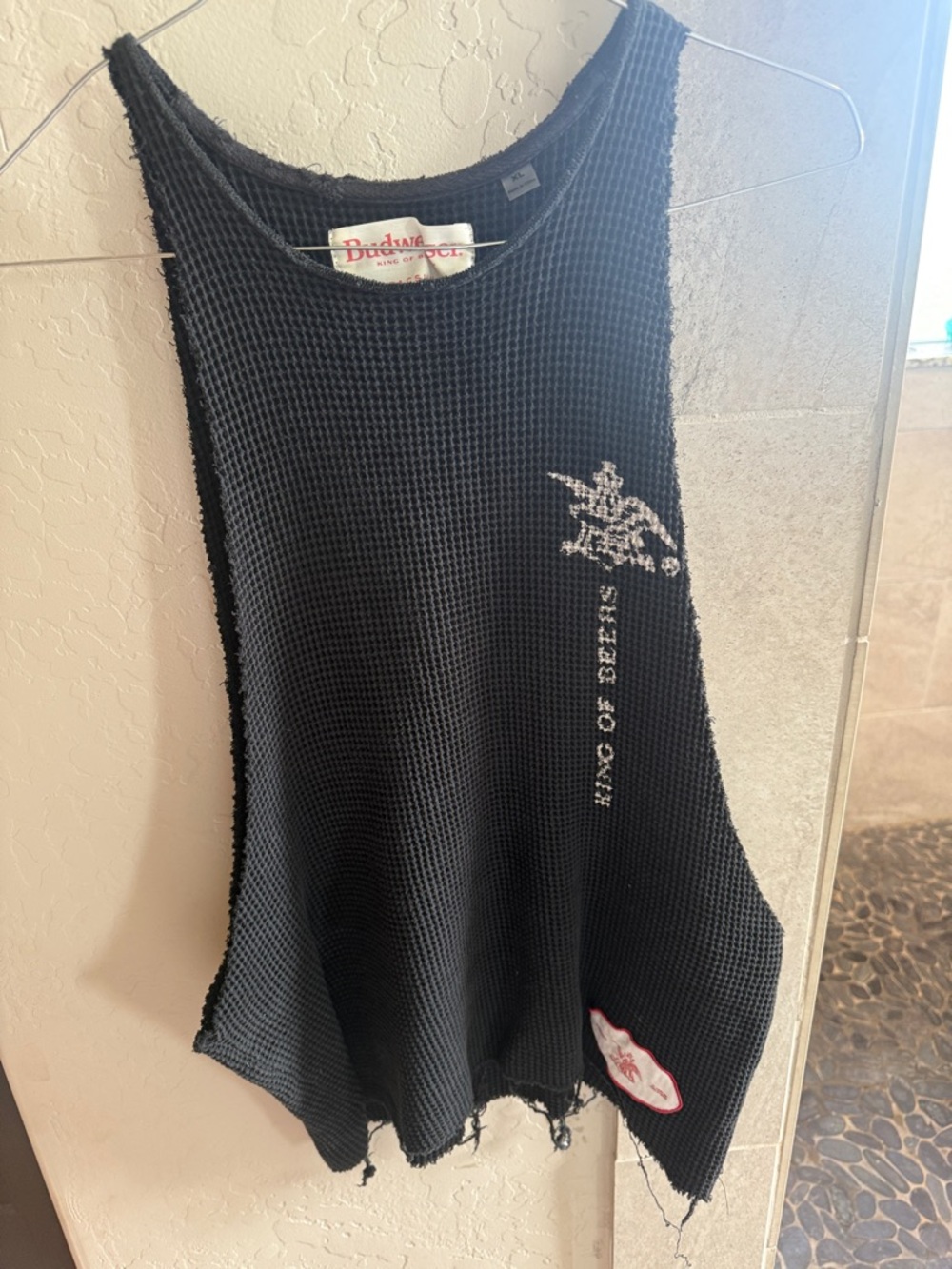 Budweiser Black Waffle Knit Tank with White Eagle Graphic
